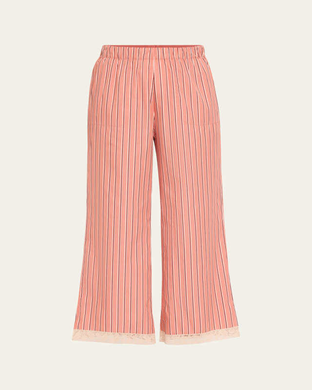 Praline Striped Lace-Trim Cotton Pants